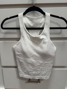 Lululemon White Ribbed Racerback Crop Tank Top